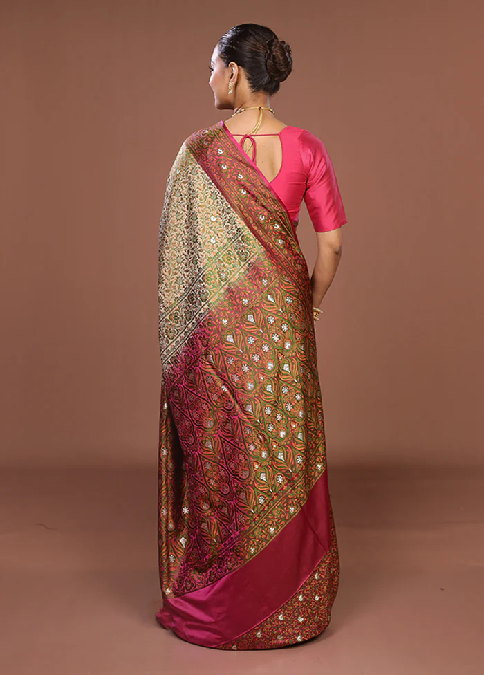 Cream Tanchoi Silk Saree With Blouse Piece - Image 3