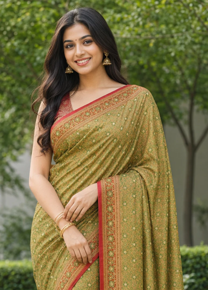 Cream Tanchoi Silk Saree With Blouse Piece - Image 2