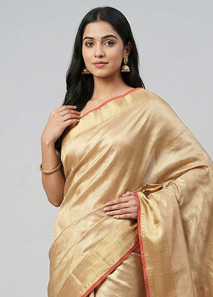 Cream Tissue Silk Saree With Blouse Piece - Image 2