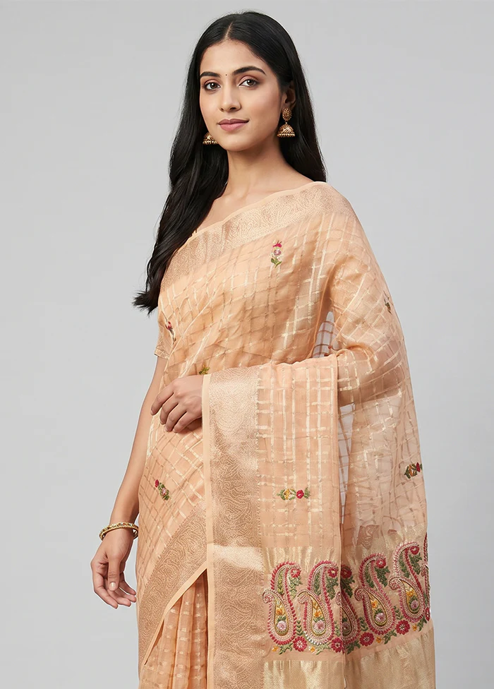Cream Tissue Silk Saree With Blouse Piece - Image 2