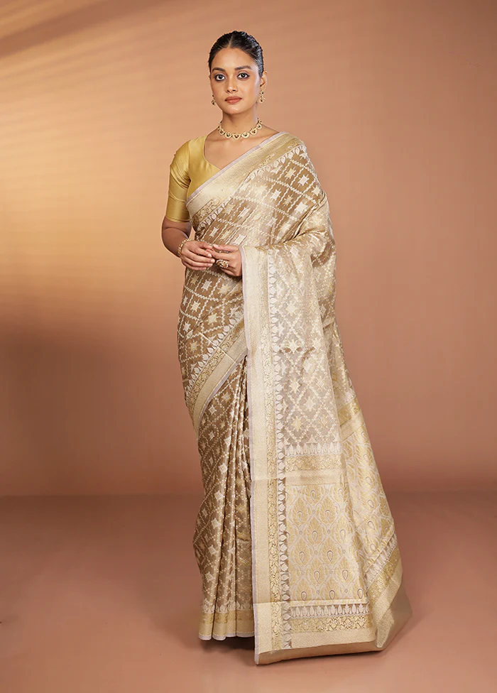 Cream Tissue Silk Saree With Blouse Piece - Image 2