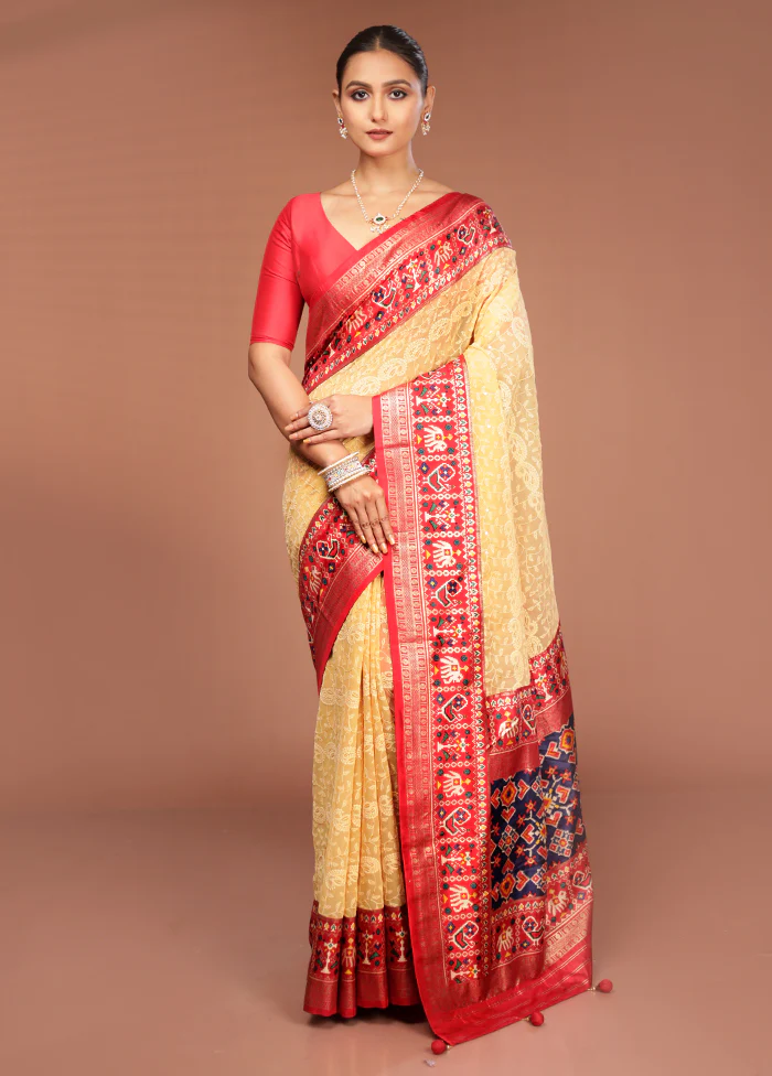 Yellow Tissue Silk Saree With Blouse Piece - Image 2