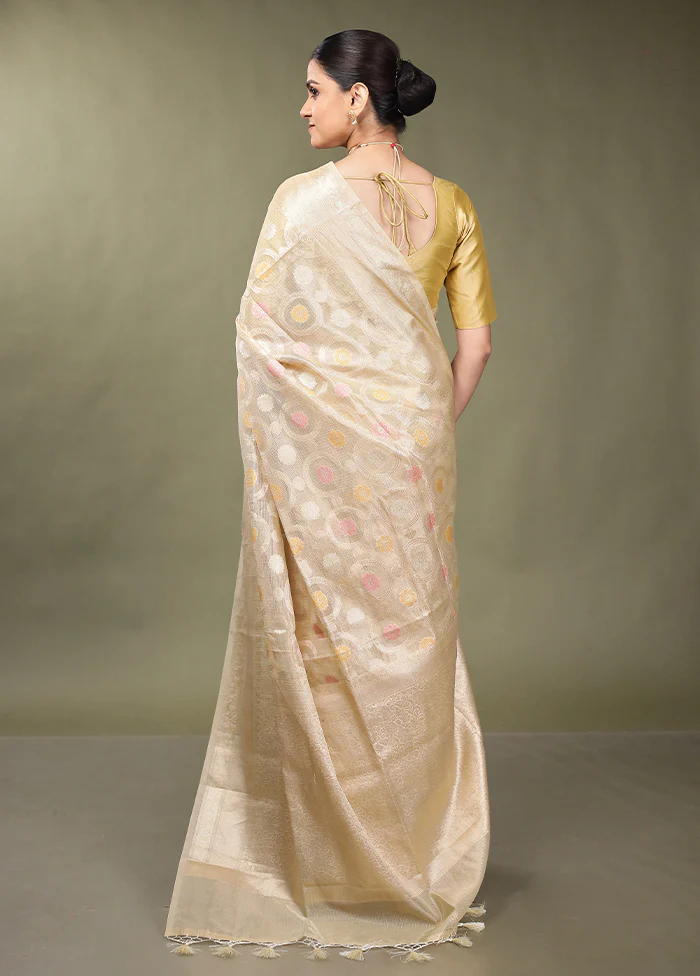 Cream Tissue Silk Saree With Blouse Piece - Image 3