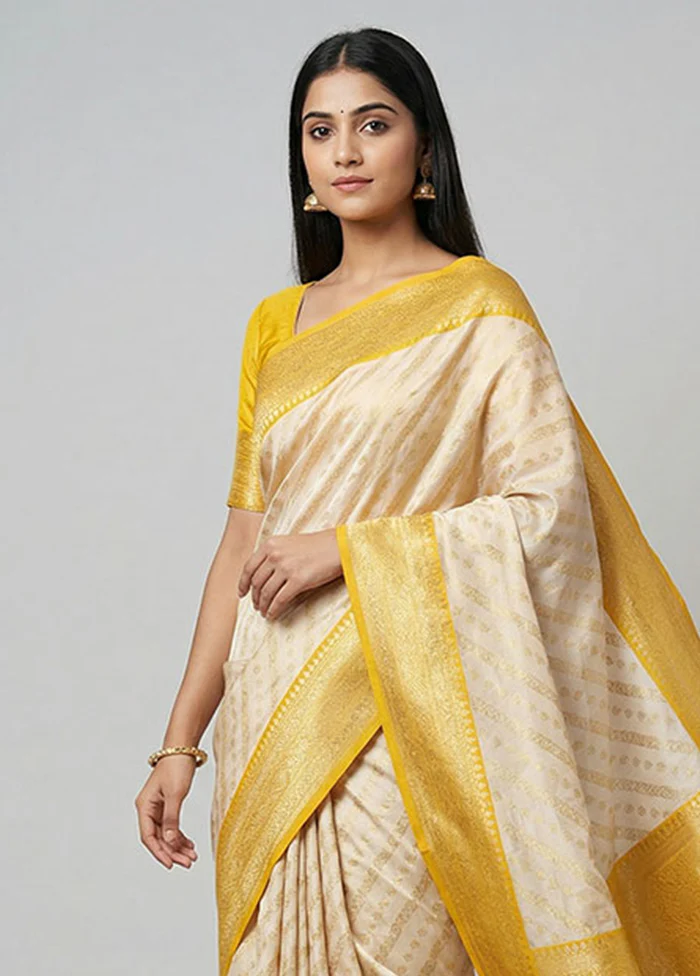 Cream Tissue Silk Saree With Blouse Piece - Image 2