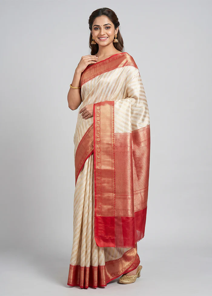 Cream Tissue Silk Saree With Blouse Piece