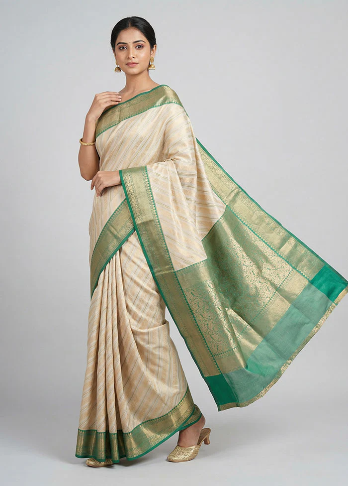 Cream Tissue Silk Saree With Blouse Piece