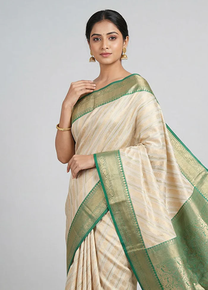 Cream Tissue Silk Saree With Blouse Piece - Image 2