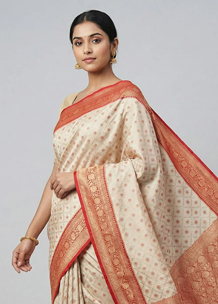 Cream Tissue Silk Saree With Blouse Piece - Image 2