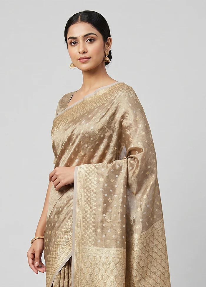 Cream Tissue Silk Saree With Blouse Piece - Image 2