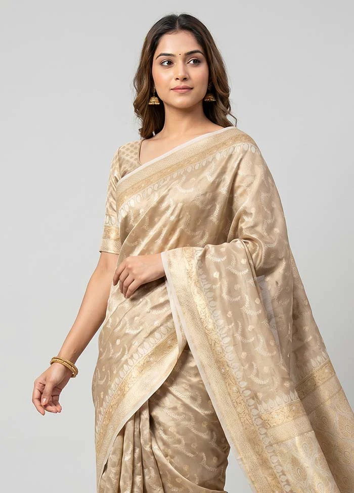 Cream Tissue Silk Saree With Blouse Piece - Image 2
