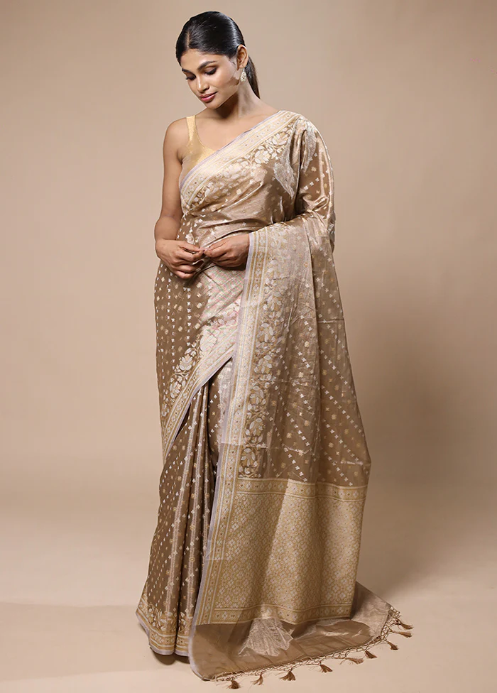Cream Tissue Silk Saree With Blouse Piece - Image 2