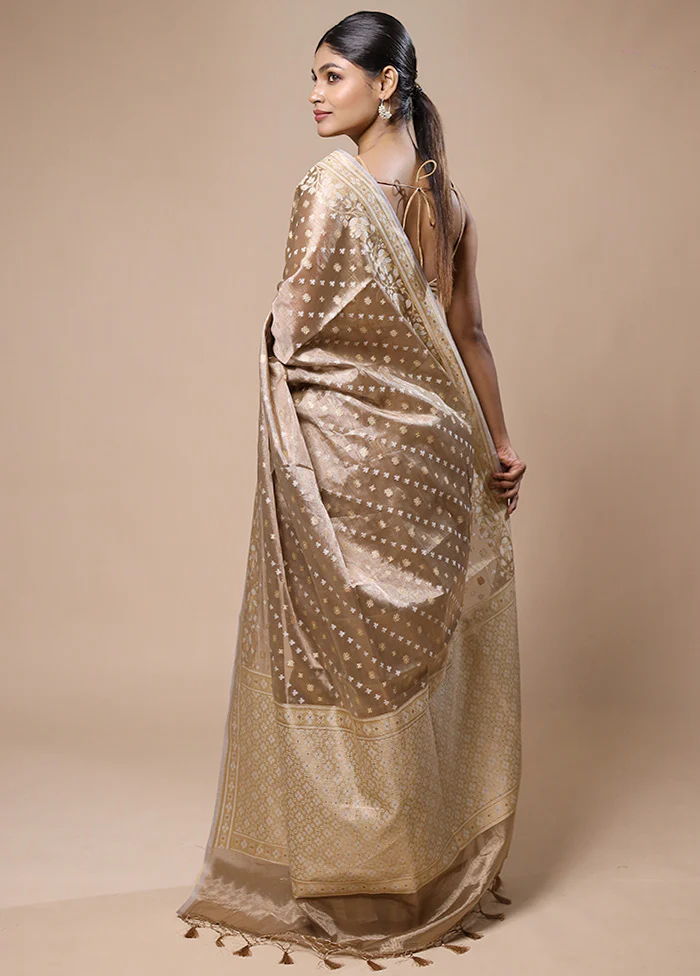 Cream Tissue Silk Saree With Blouse Piece - Image 3