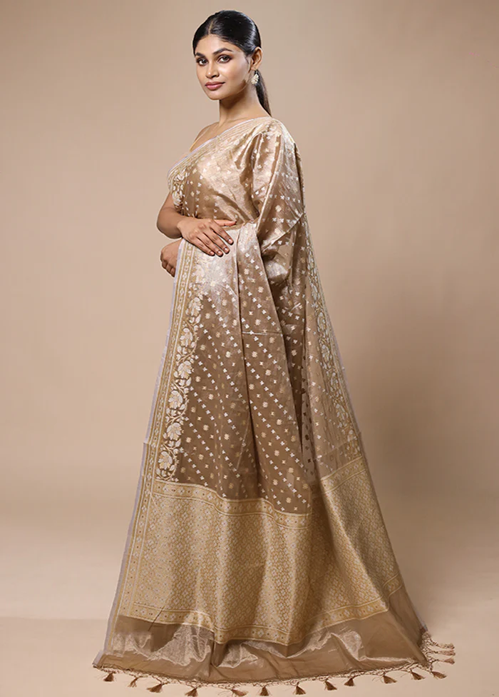 Cream Tissue Silk Saree With Blouse Piece - Image 4