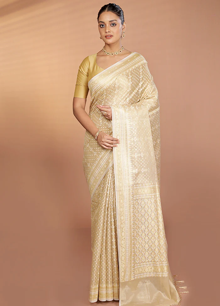 Cream Tissue Silk Saree With Blouse Piece - Image 2