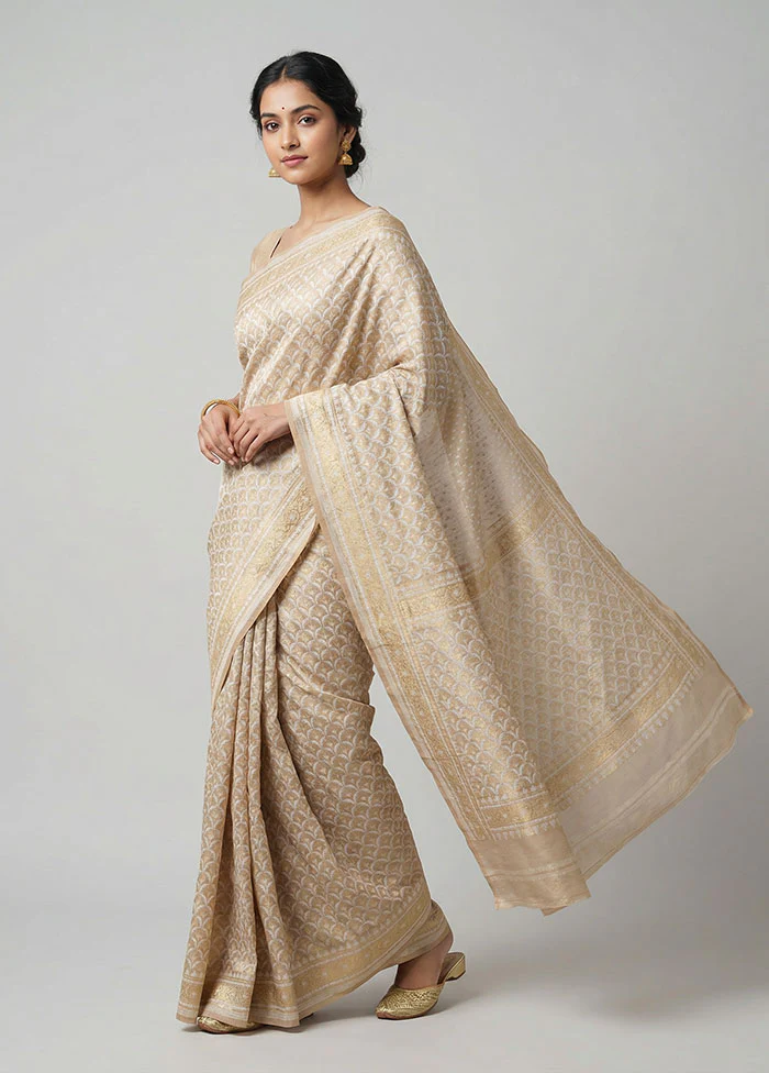 Cream Tissue Silk Saree With Blouse Piece