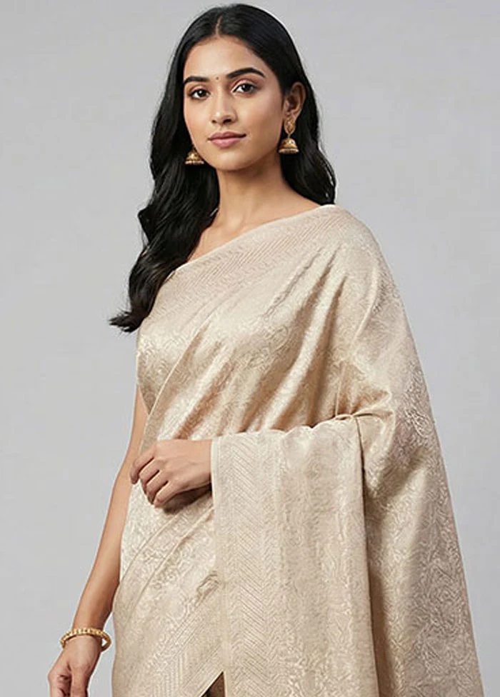 Cream Tissue Silk Saree With Blouse Piece - Image 2