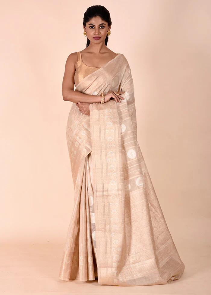 Cream Tissue Silk Saree With Blouse Piece - Image 2