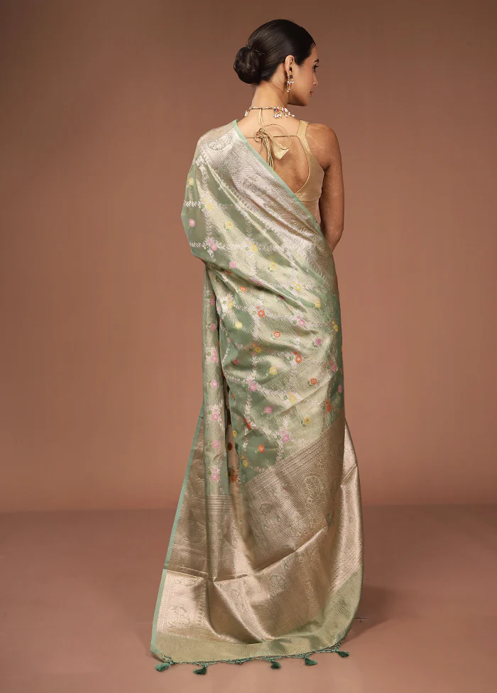 Cream Tissue Silk Saree With Blouse Piece - Image 3