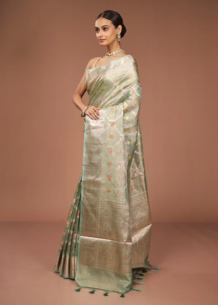 Cream Tissue Silk Saree With Blouse Piece - Image 4