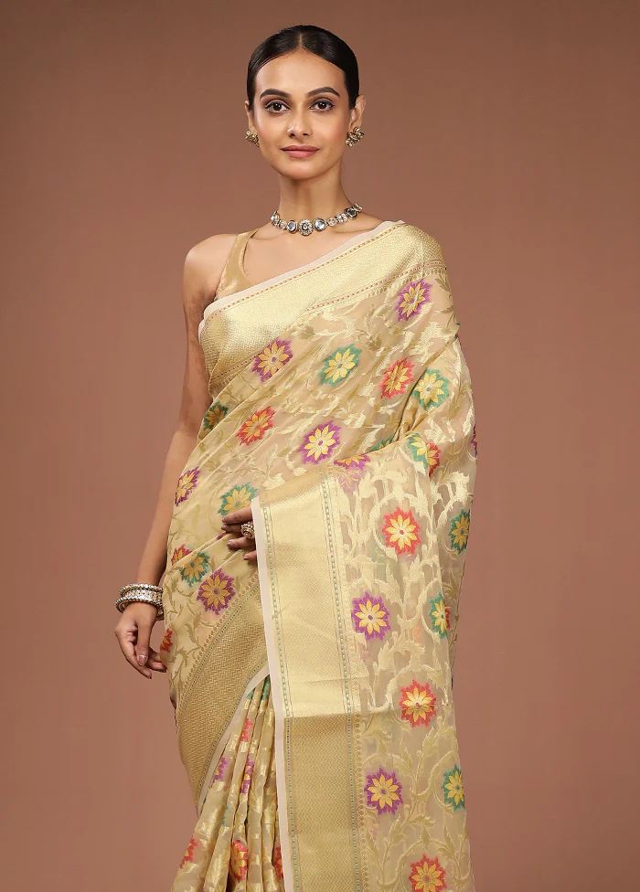 Cream Tissue Silk Saree With Blouse Piece