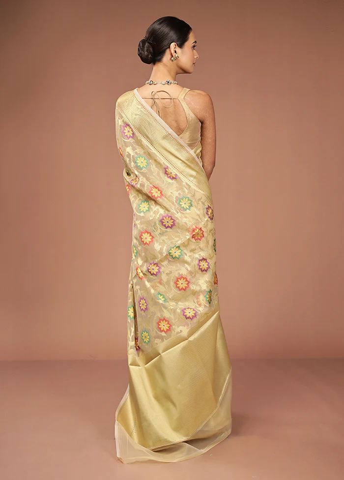 Cream Tissue Silk Saree With Blouse Piece - Image 3