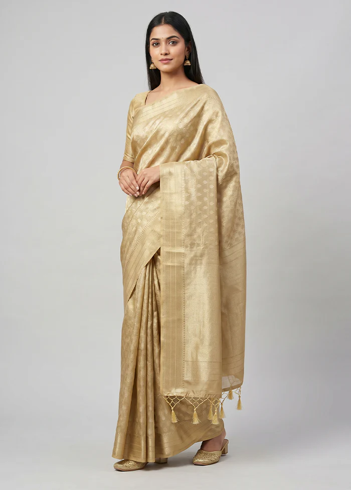 Cream Tissue Silk Saree With Blouse Piece