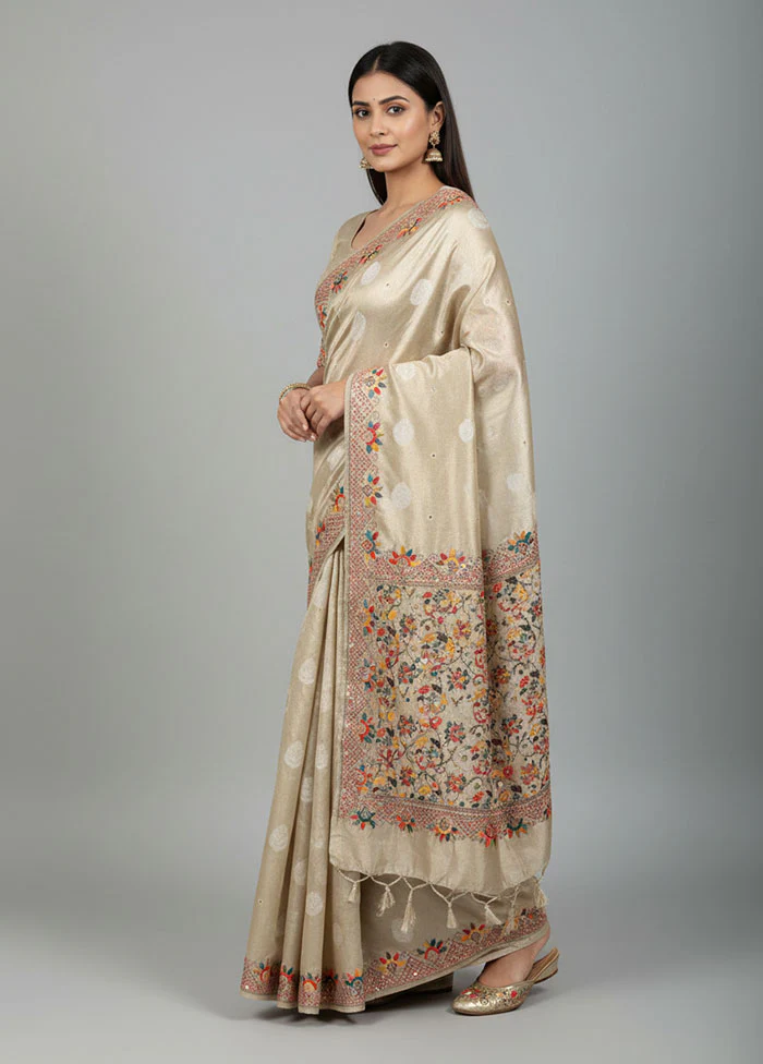 Cream Tissue Silk Saree With Blouse Piece
