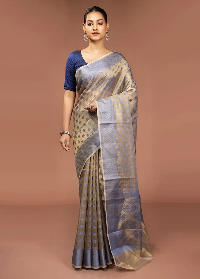Cream Tissue Silk Saree With Blouse Piece - Image 2