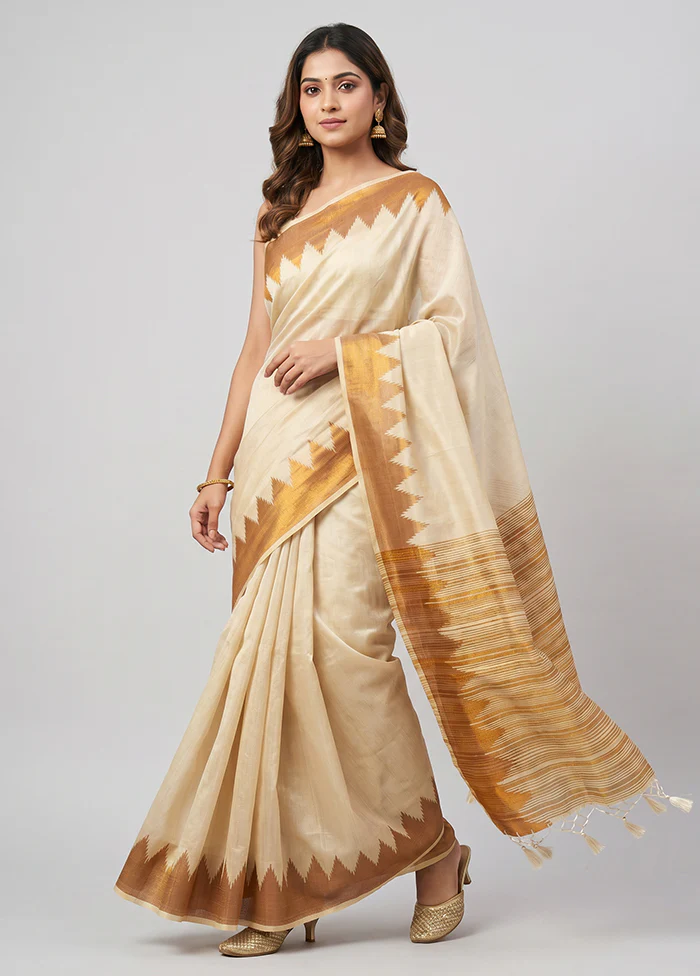 Cream Tissue Silk Saree With Blouse Piece