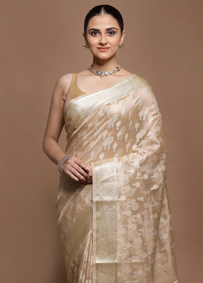 Cream Tissue Silk Saree With Blouse Piece - Image 2