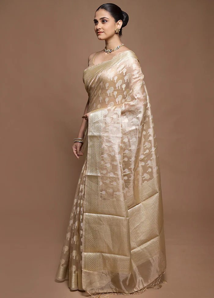 Cream Tissue Silk Saree With Blouse Piece - Image 4