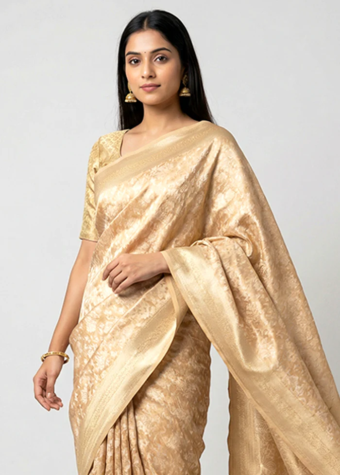Cream Tissue Silk Saree With Blouse Piece - Image 2