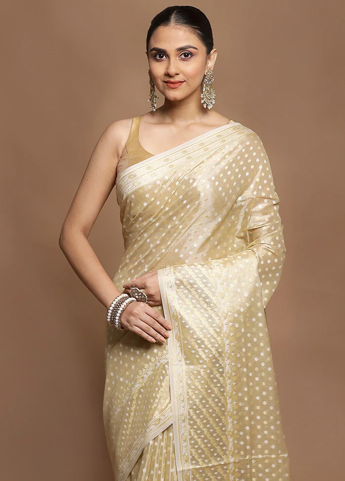 Cream Tissue Silk Saree With Blouse Piece - Image 2