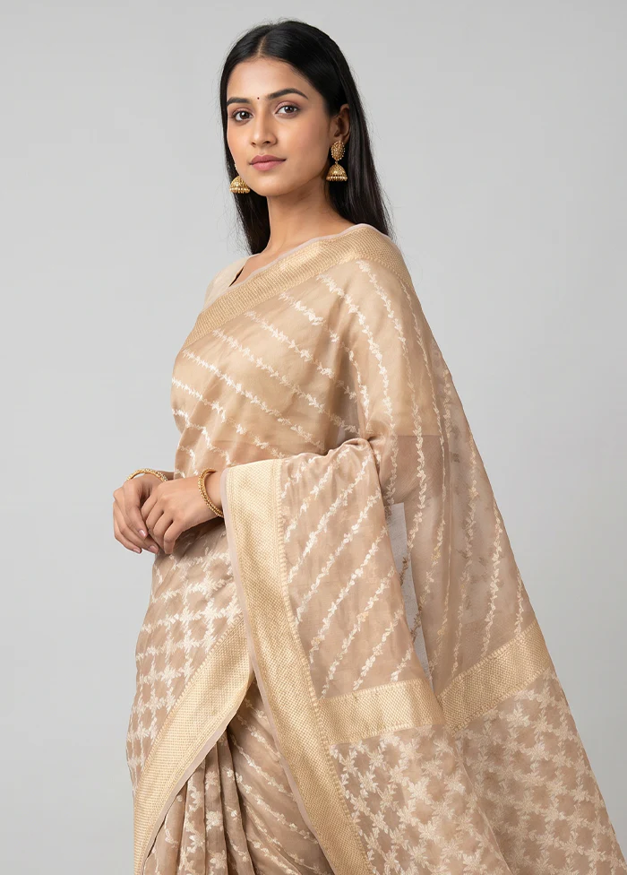 Cream Tissue Silk Saree With Blouse Piece - Image 2