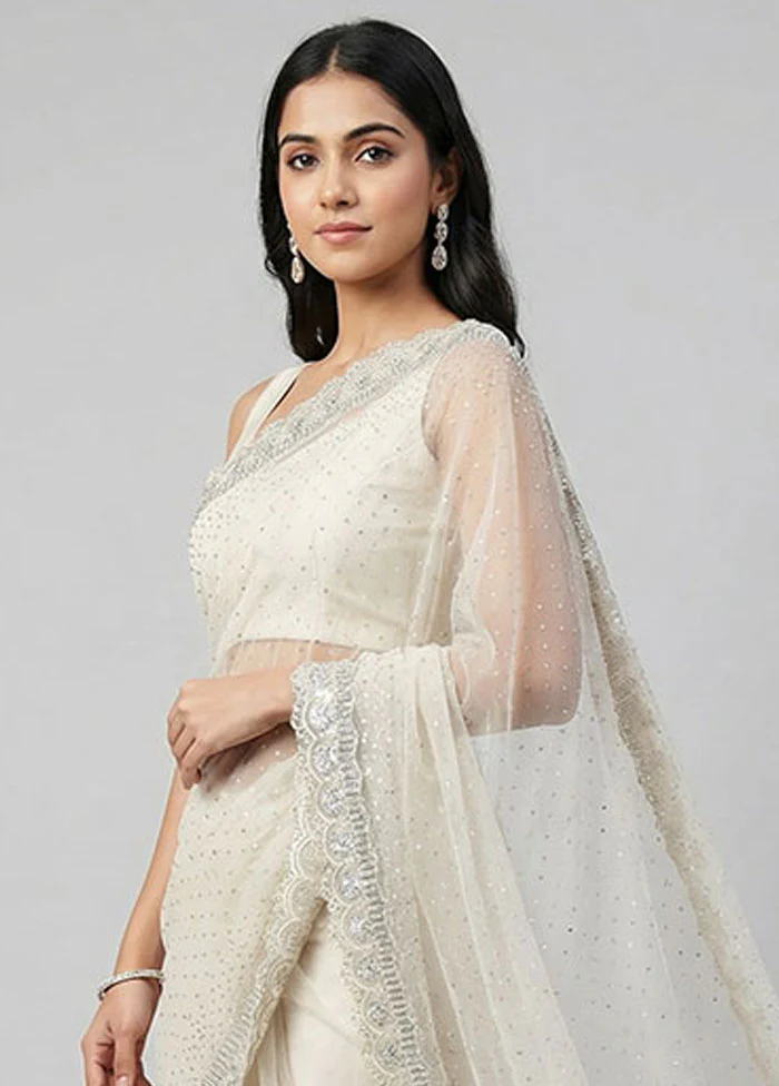 Cream Tissue Silk Saree With Blouse Piece - Image 2