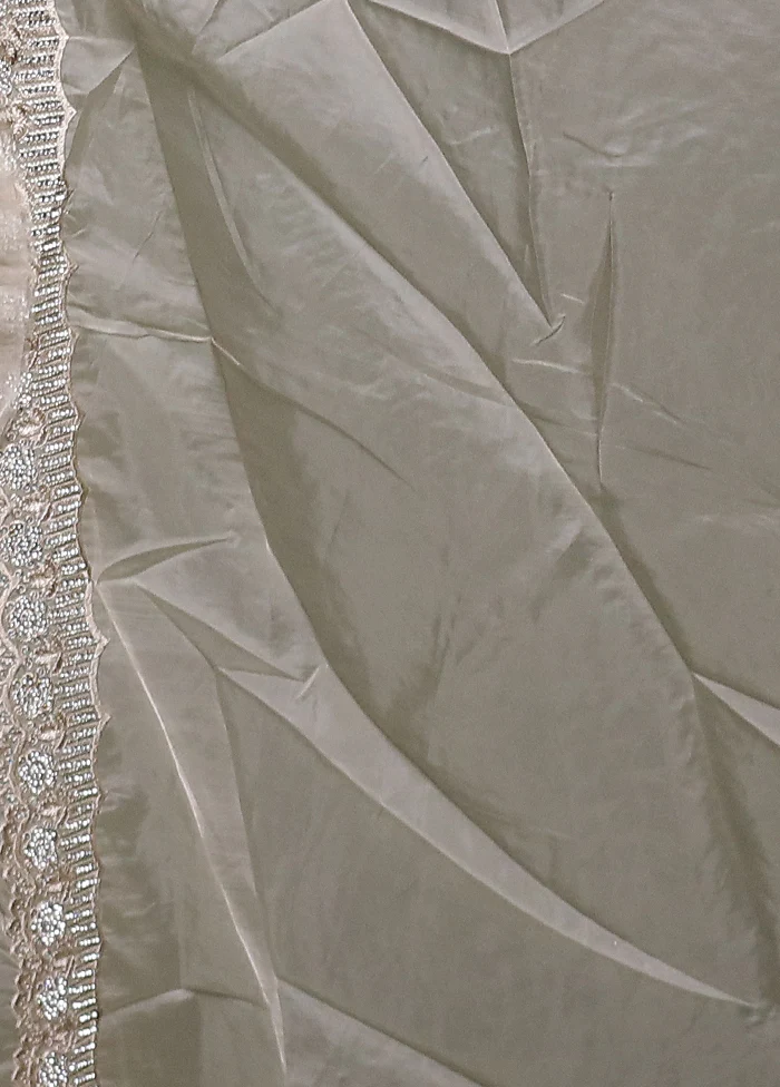 Cream Crushed Tissue Silk Saree With Blouse Piece - Image 5