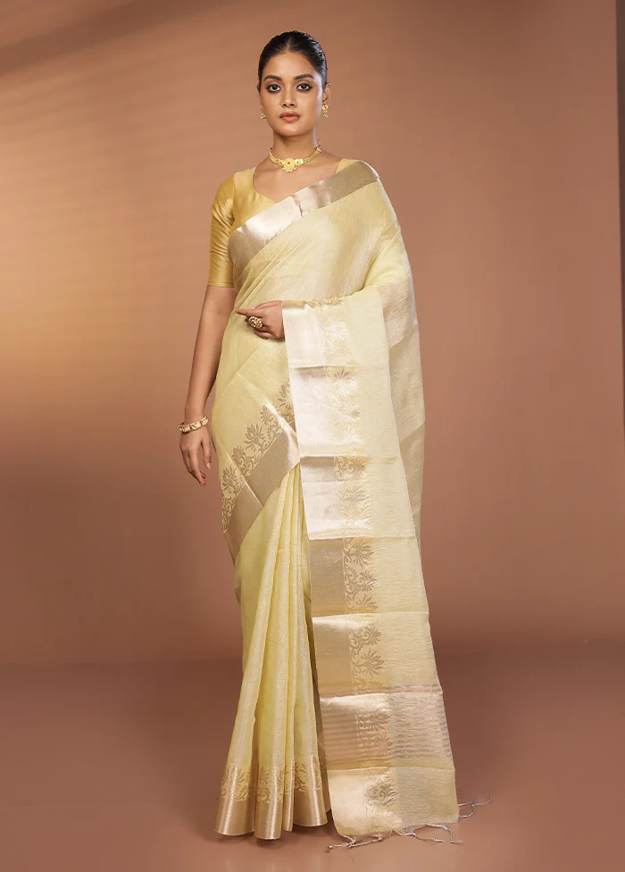 Cream Tissue Silk Saree With Blouse Piece - Image 2
