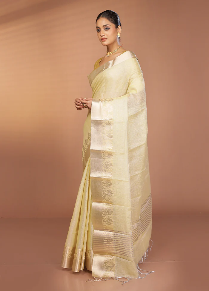 Cream Tissue Silk Saree With Blouse Piece - Image 4