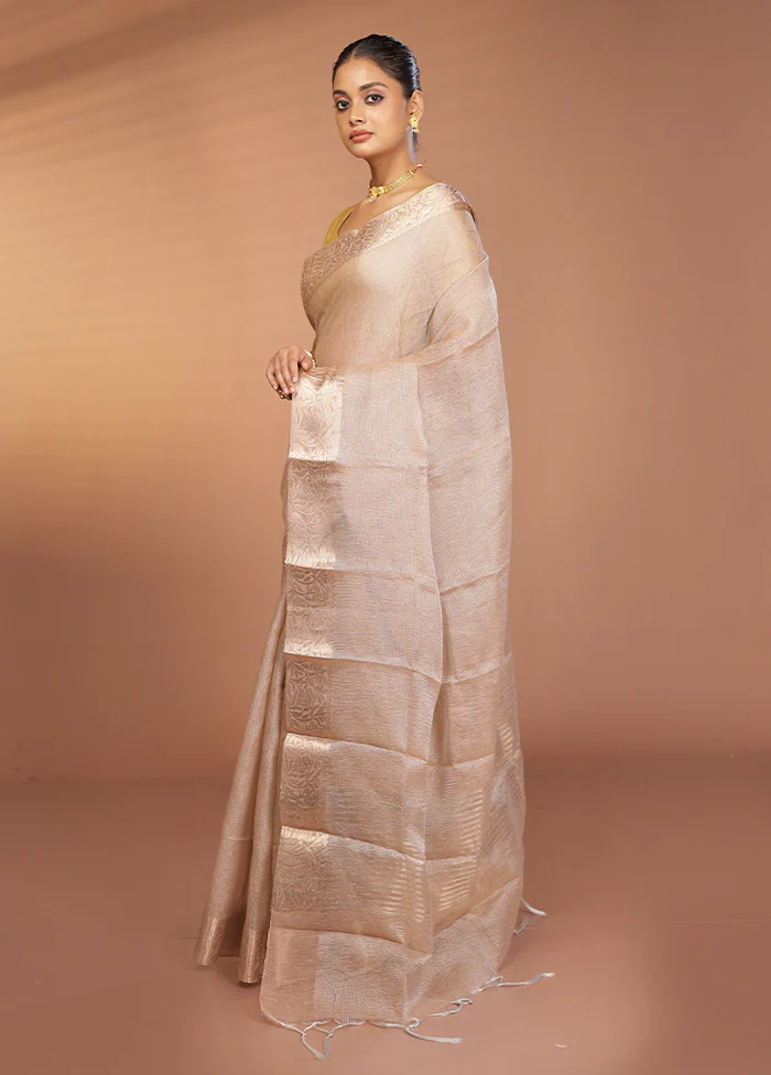 Cream Tissue Silk Saree With Blouse Piece - Image 4