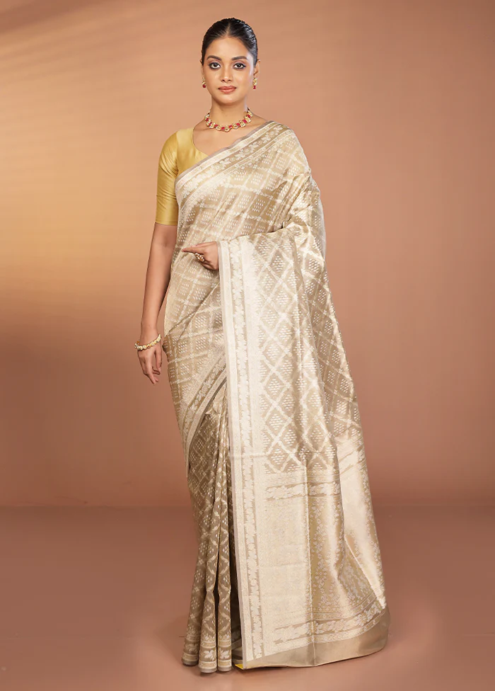 Cream Tissue Silk Saree With Blouse Piece - Image 2