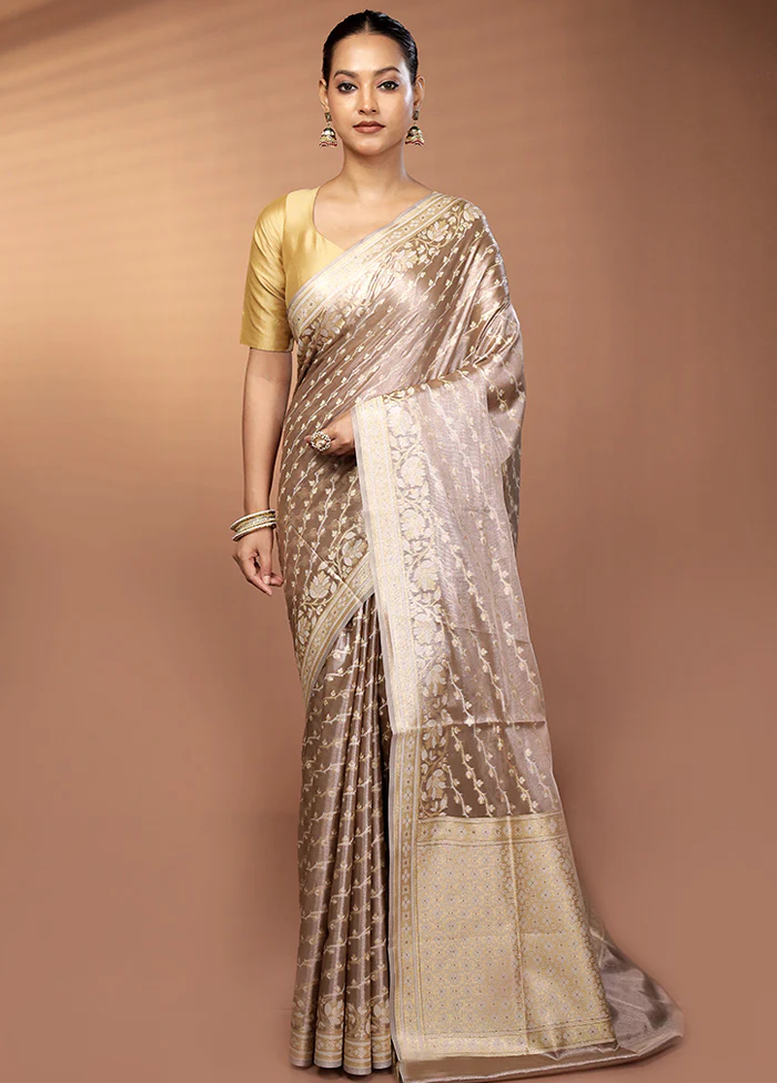 Cream Tissue Silk Saree With Blouse Piece - Image 2
