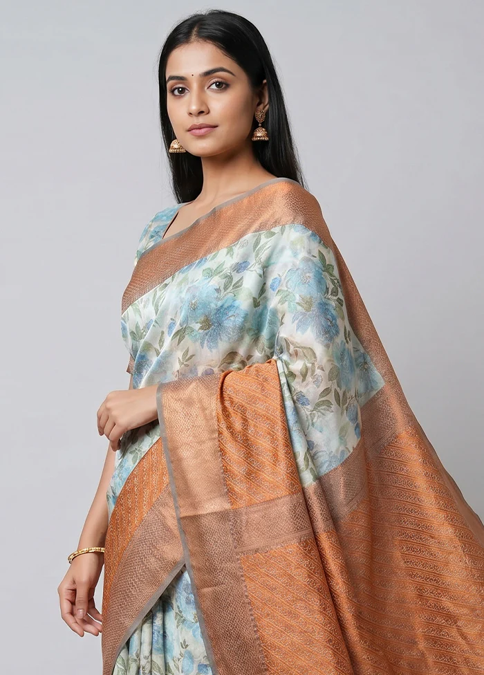 Cream Tissue Silk Saree With Blouse Piece - Image 2
