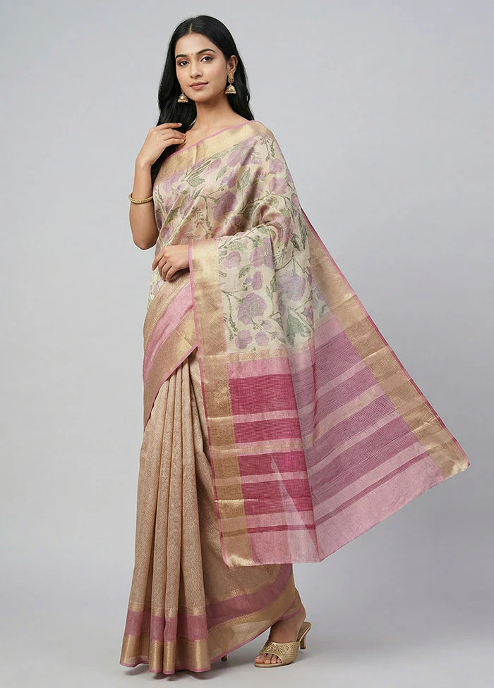 Cream Tissue Silk Saree With Blouse Piece