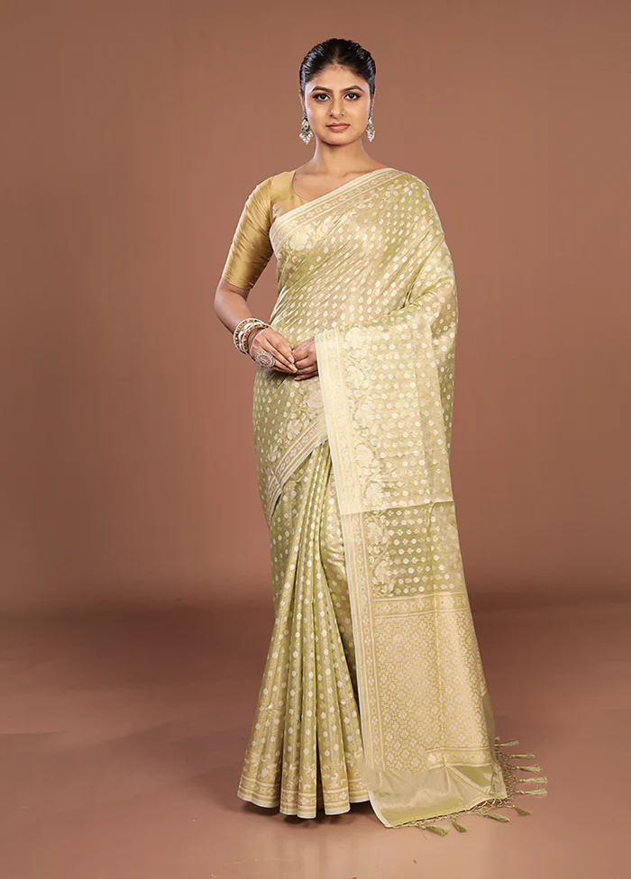 Cream Tissue Silk Saree With Blouse Piece - Image 2