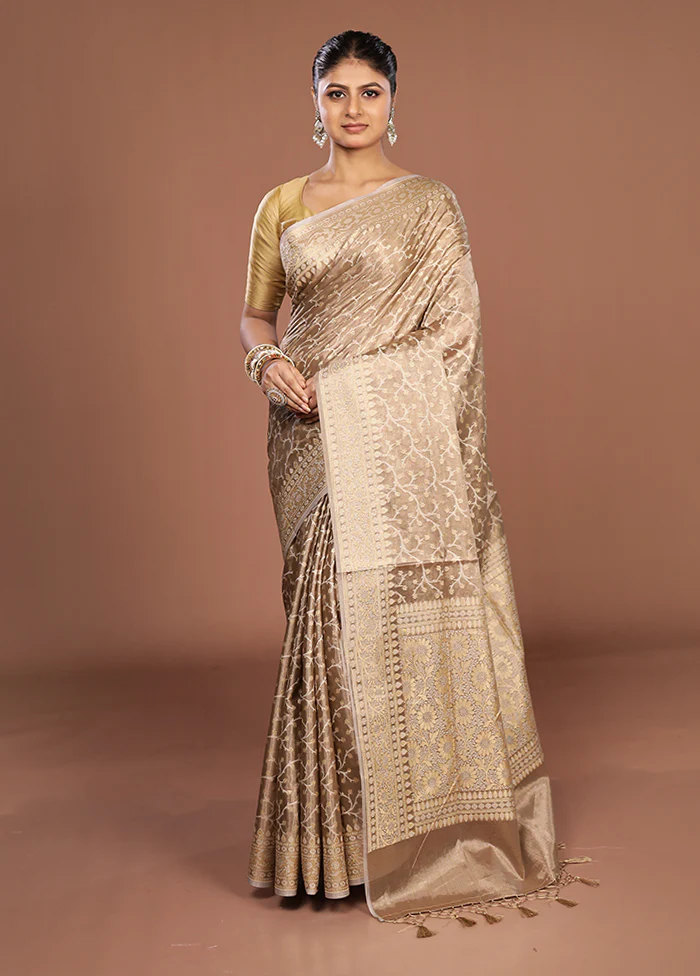 Cream Tissue Silk Saree With Blouse Piece - Image 2