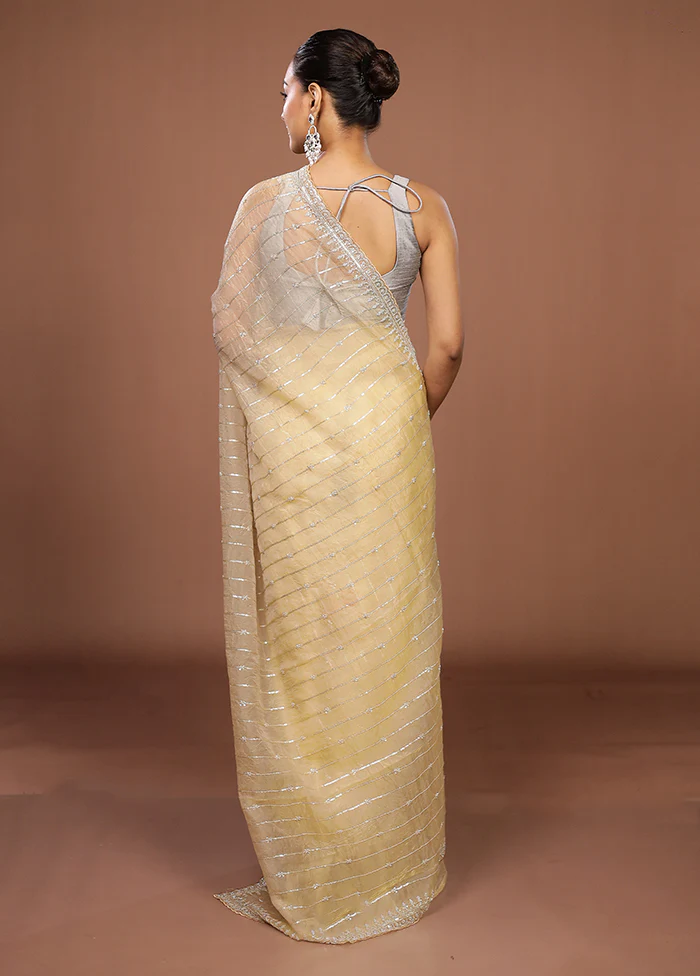 Cream Tissue Silk Saree With Blouse Piece - Image 3
