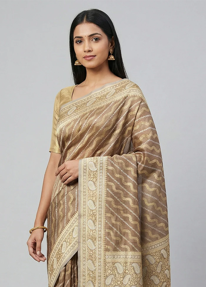 Cream Tissue Silk Saree With Blouse Piece - Image 2