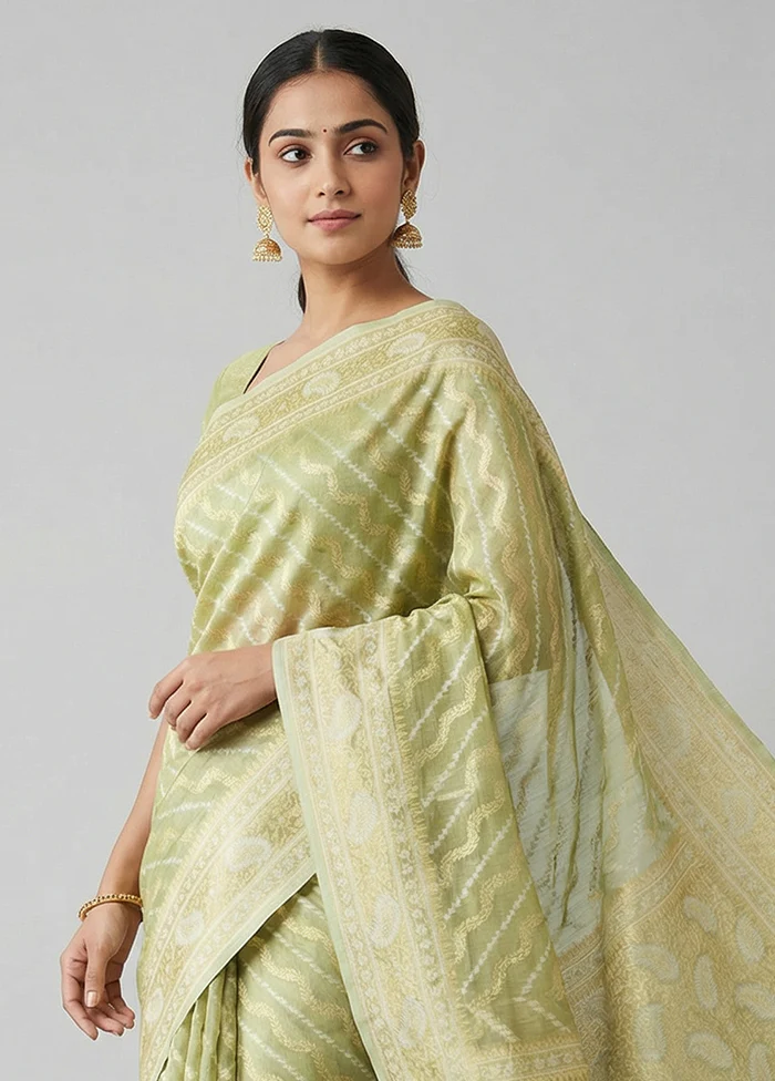 Cream Tissue Silk Saree With Blouse Piece - Image 2