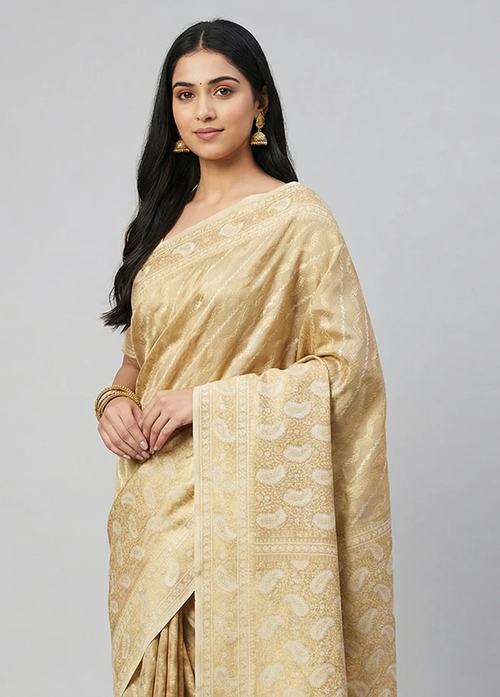 Cream Tissue Silk Saree With Blouse Piece - Image 2