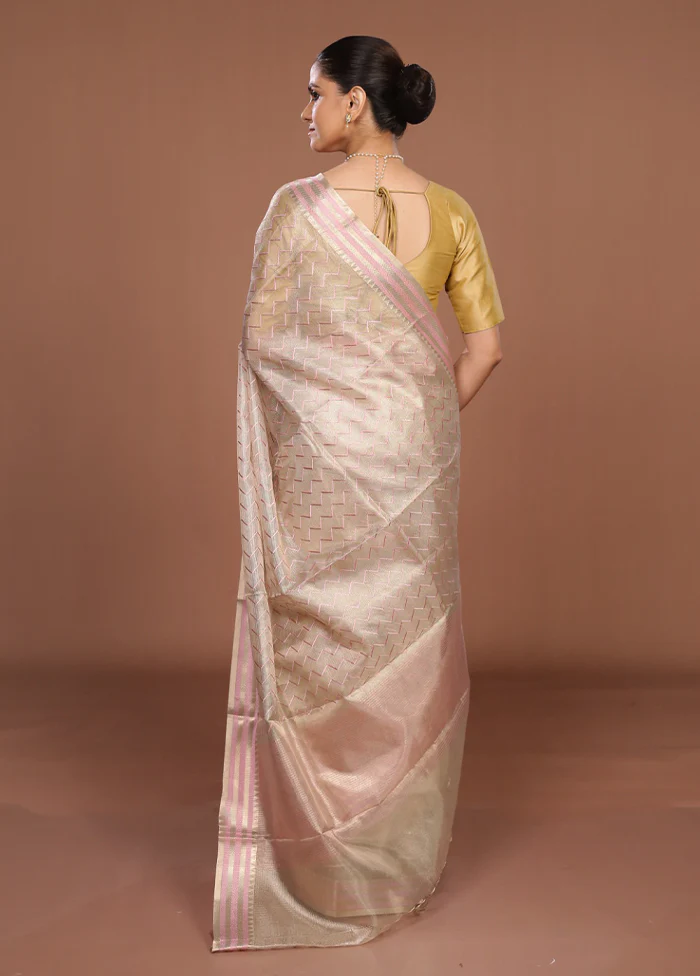 Cream Tissue Silk Saree With Blouse Piece - Image 3
